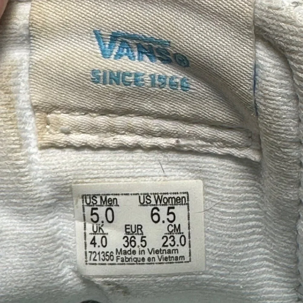 Vans Womens 6.5 Mens 5 White Leather Sneakers With Multicolor Accents Lace-Up - Picture 13 of 14